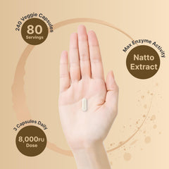 NatureBell nattokinase bottle with glass and capsules for convenient daily use