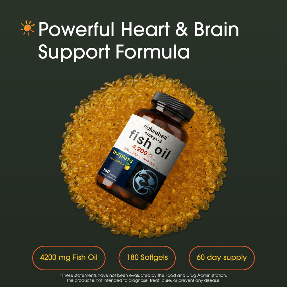 NatureBell Omega-3 softgels-lemon close-up showing burp-free daily intake