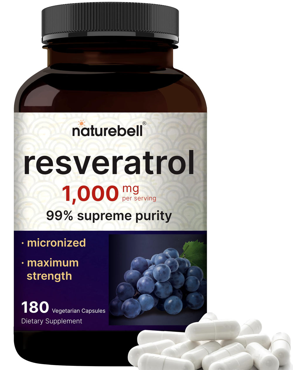 NatureBell Resveratrol bottle front showing packaging designed for daily antioxidant support
