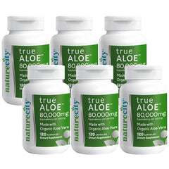 NatureCity True-Aloe bottle front view, an organic aloe vera supplement for daily support.