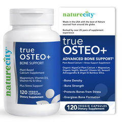 NatureCity True-Osteo bottle front with plant-based calcium label for bone support