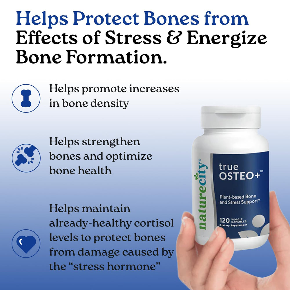 NatureCity True-Osteo+ ashwagandha root visual hints at stress support options