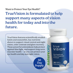 NatureCity TrueVision capsules close-up highlighting plant-based lutein and zeaxanthin