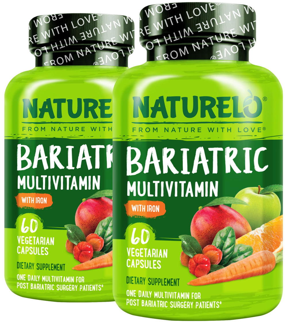 Naturelo Bariatric Multivitamin bottle front showcases compact daily post-surgery nutrition.