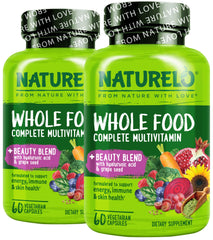 Naturelo Whole Food Multivitamin bottle shown for daily beauty support.