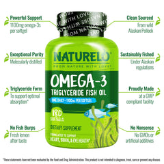 NATURELO Burpless Omega-3 bottle with lemon flavor, daily use made pleasant