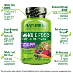 Naturelo immune blend elderberry mushrooms bottle highlights immune-boosting ingredients.