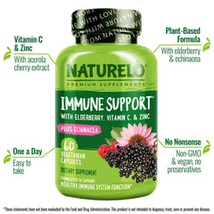 Naturelo Immune Support bottle with vegan capsules for plant-based immune support