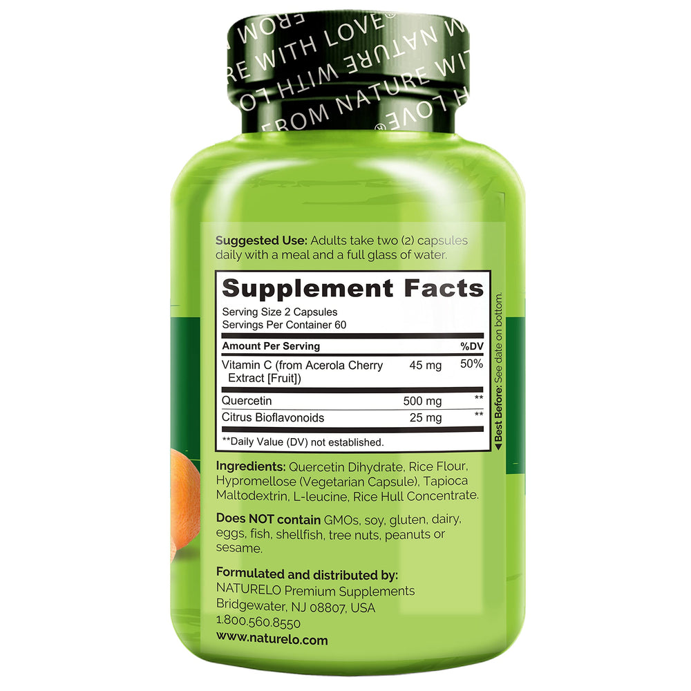 Naturelo Immune-Support Synergy packaging highlights vitamin C and quercetin collaboration for immune health.