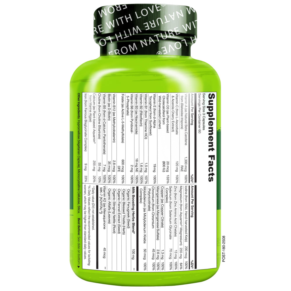 Nursing mom with baby lifestyle scene featuring Naturelo Postnatal Multivitamin