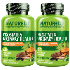 NATURELO Prostate Urinary Health bottle highlights a plant-based formula for daily support.