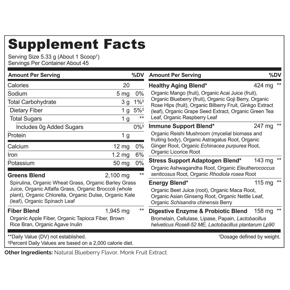 Naturelo Raw Greens mixed-berry smoothie glass — ready-to-drink vitality boost