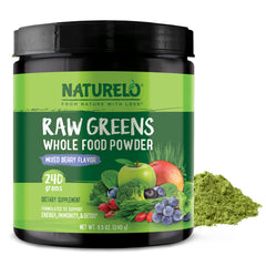 Naturelo Raw Greens Powder berry-tub — convenient daily greens for balanced nutrition
