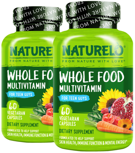 Naturelo Teen Multivitamin bottle on a clean surface supports teen wellness.