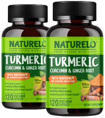 Naturelo Turmeric Curcumin bottle highlights plant-based joint support for daily mobility.