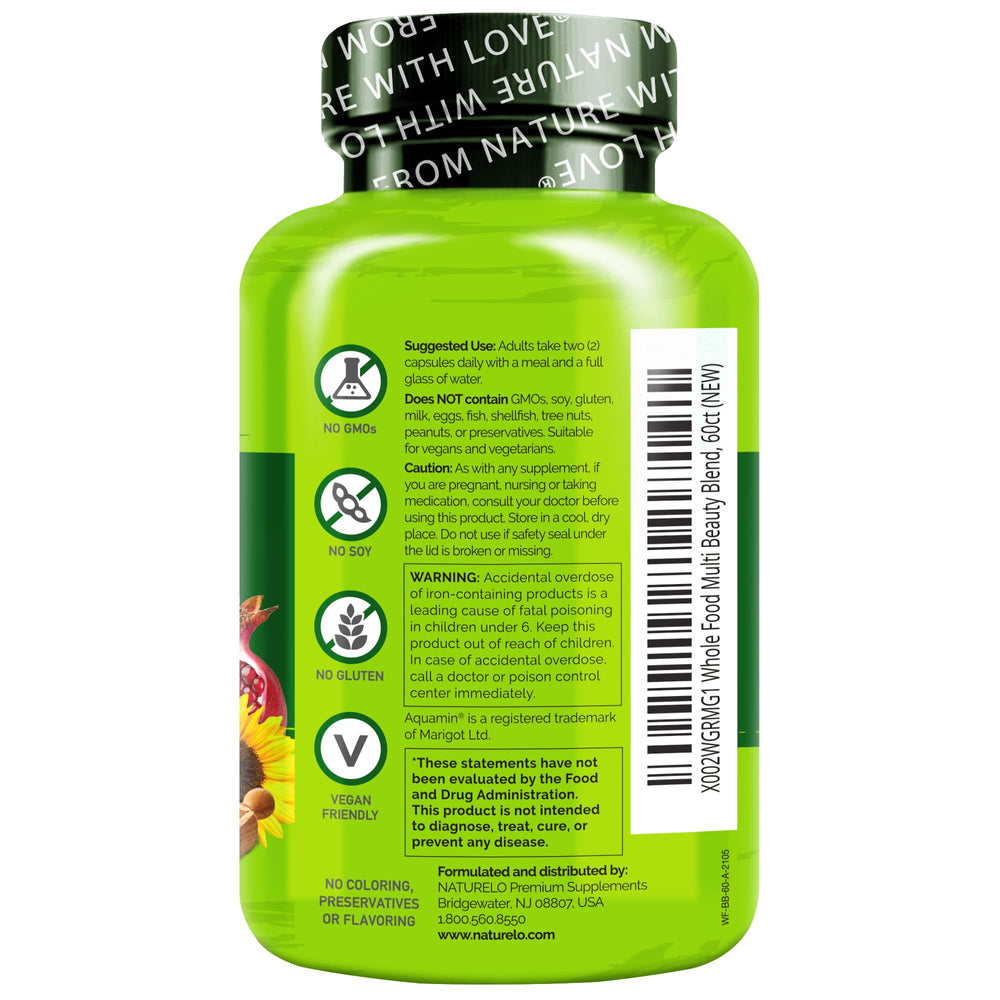 Naturelo vegan, non-GMO formula free from gluten, dairy, and soy for clean nutrition.