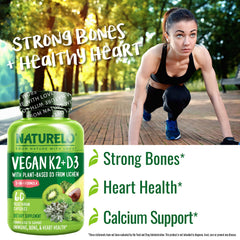 NATURELO D3 K2 capsules close-up highlighting MK-7 bioavailability.