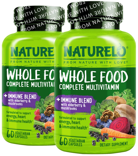 Naturelo Whole Food Multivitamin immune bottle front for daily immune support and wellness.