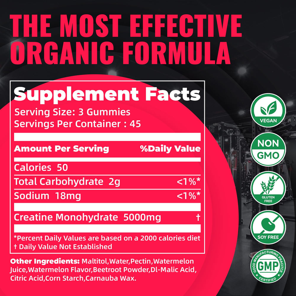 Nature’s Aid creatine gummy 3 gummies per serving for easy dosing.