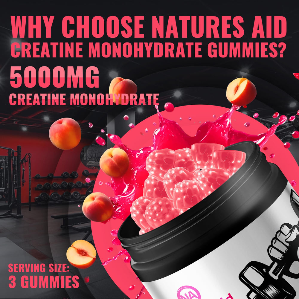 Natures Aid GMP-certified factory badge on creatine gummy packaging