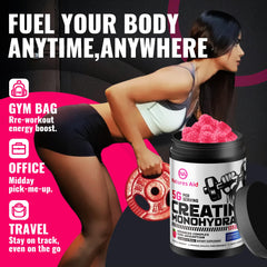 Nature's Aid Creatine Gummy serving suggestion with shaker bottle