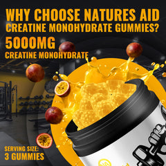 Natures Aid Creatine Monohydrate Gummies on a gym bag ready for pre-workout energy.