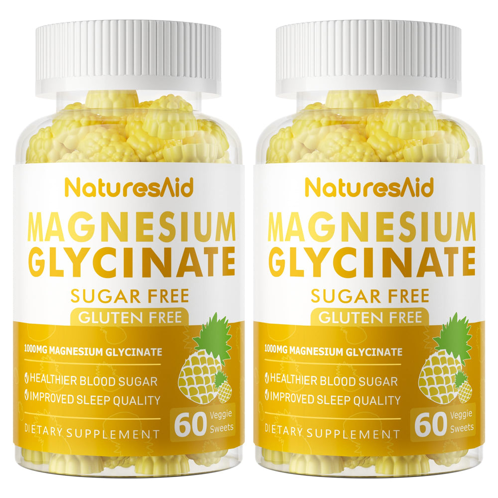 Natures Aid Magnesium Glycinate Gummies bottle front view with pineapple flavor for daily calm