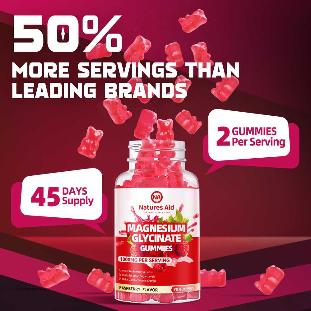 Natures Aid Magnesium Glycinate Gummies ingredients panel includes CoQ10 and potassium.