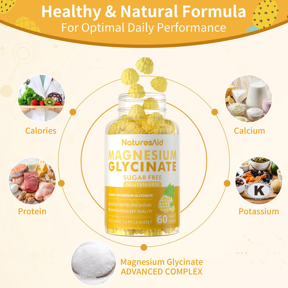Ingredients panel of Natures Aid magnesium glycinate gummies with vitamins and minerals