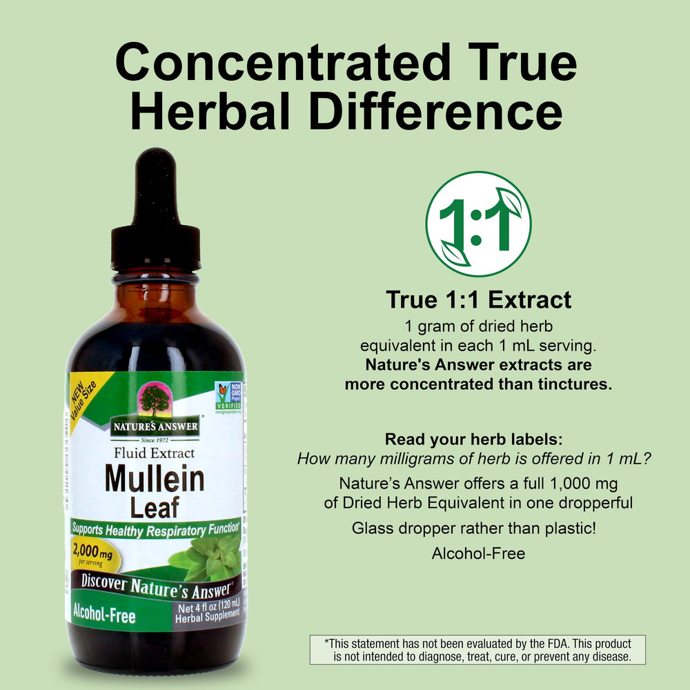 Alcohol-free formula badge on Nature's Answer mullein extract