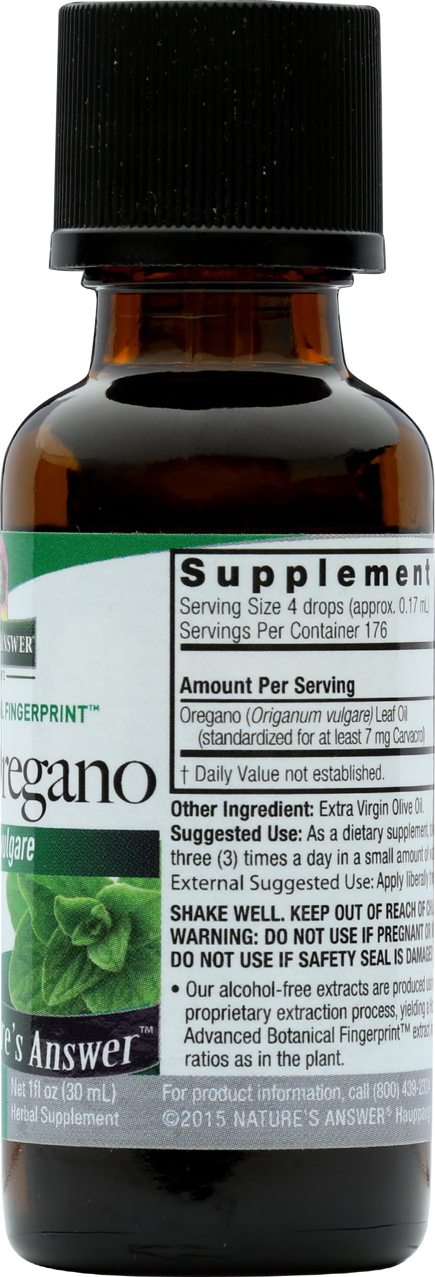 Nature's Answer Oil of Oregano Leaf ingredient panel overview