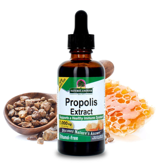 Nature's Answer propolis resin bottle with pour cap for immune support.