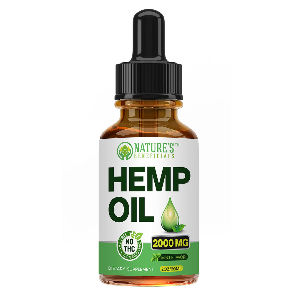 Nature's Beneficials hemp oil drops pour showing convenient dosing flow.