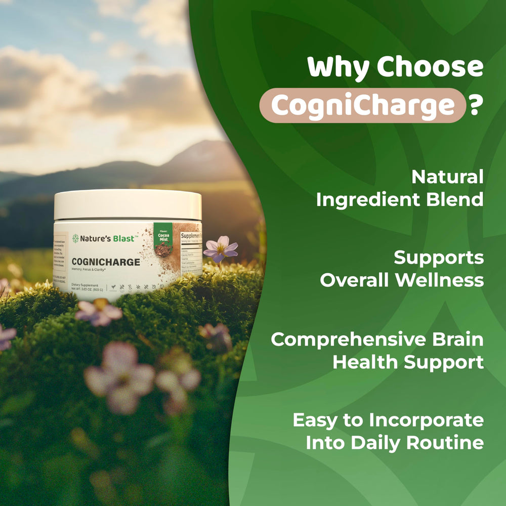 NATURES BLAST CogniCharge label closeup highlights USA-made quality.