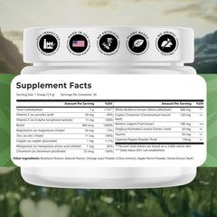 NATURES BLAST Gluco-Powder label highlighting key ingredients and benefits.