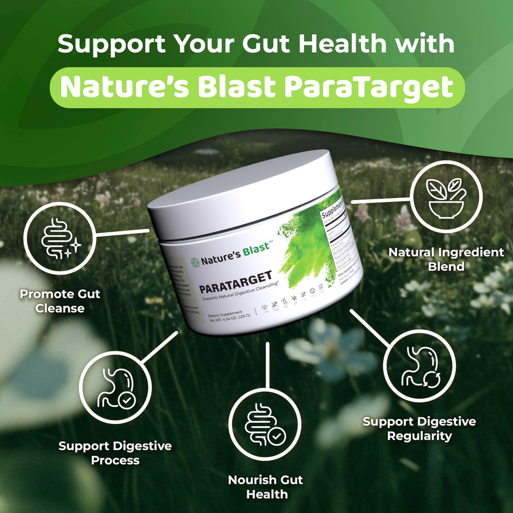 NATURES BLAST ParaTarget fruit flavor powder in a glass for a tasty daily ritual