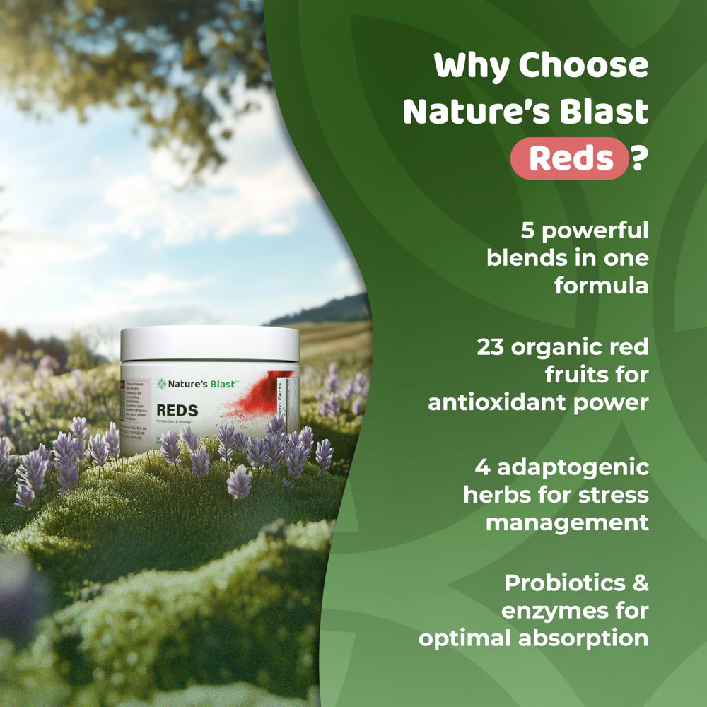 NATURES BLAST Reds packaging image highlights allergen-friendly claim.