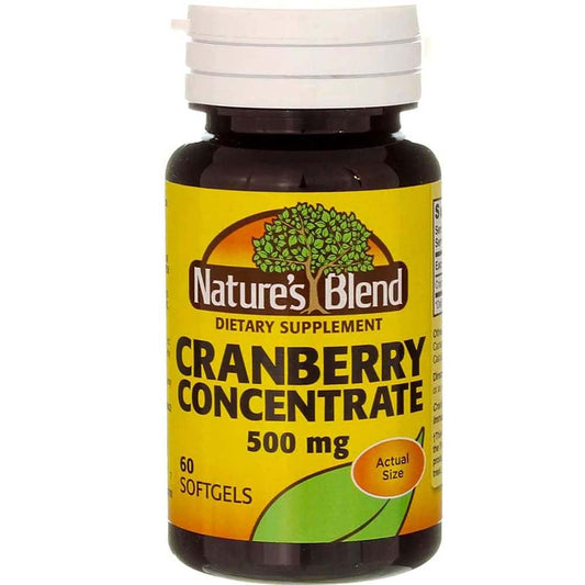 Nature's Blend cranberry concentrate soft gels bottle for easy daily supplementation.
