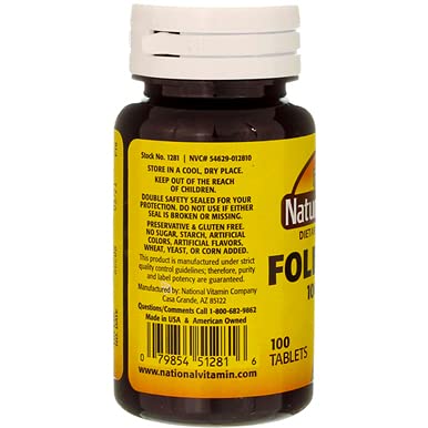 Nature's Blend folic acid supports daily nutrition for adults.