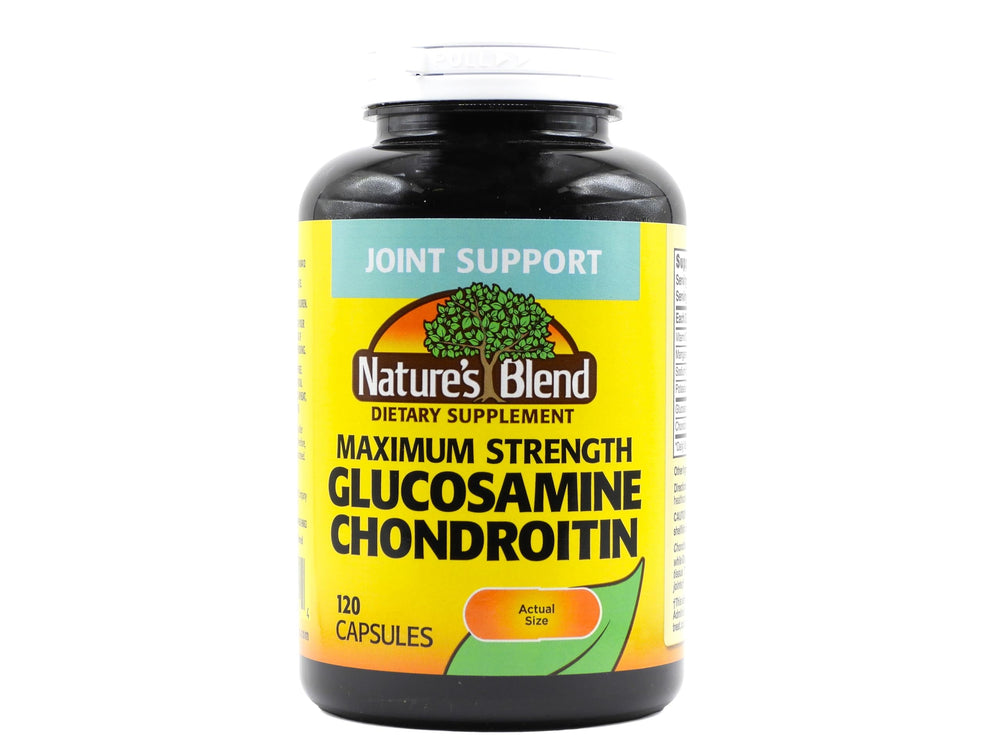 Nature's Blend Glucosamine Chondroitin bottle showing maximum strength formula for daily joint support