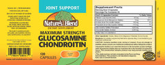 Nature's Blend Glucosamine Chondroitin label closeup highlighting ingredients and serving details
