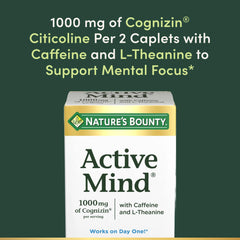 Nature's Bounty Active Mind caplets closeup highlights pill form convenient for daily routines