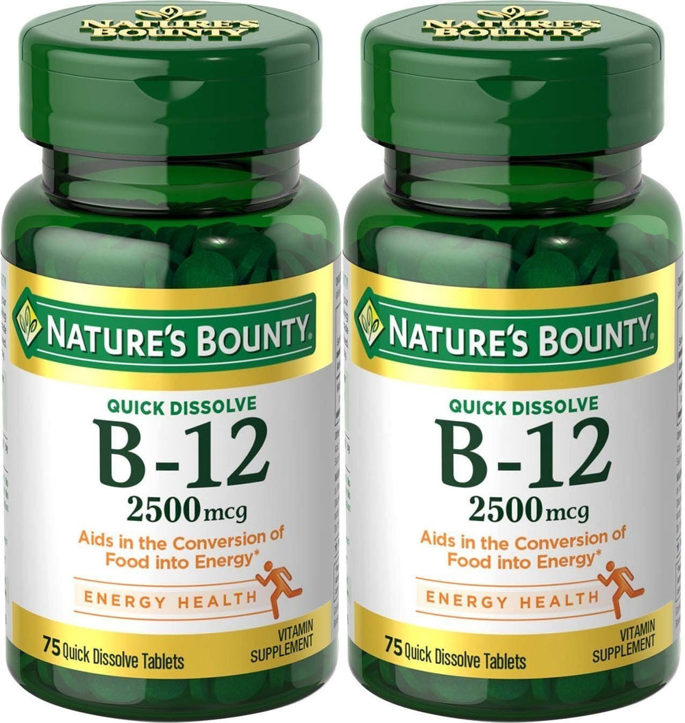 Nature's Bounty B-12 quick-dissolve cherry tablets for on-the-go use.