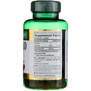 Nature's Bounty CoQ10 200 mg softgel pour; smooth, easy-to-take capsules.