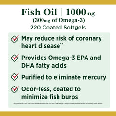 Nature's Bounty fish oil 1000 mg – softgel closeup showing smooth coating for easy swallowing.