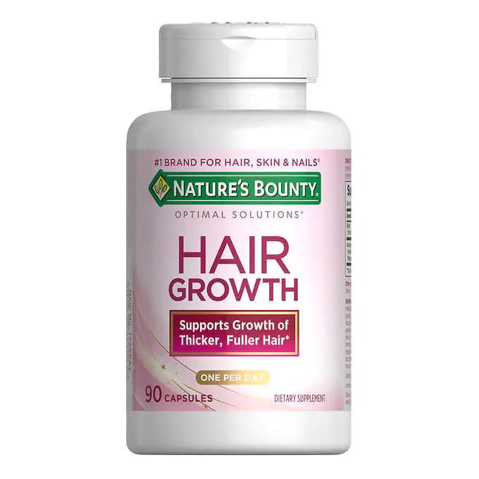 Nature's Bounty Hair Growth bottle top showcases secure, travel-friendly packaging.