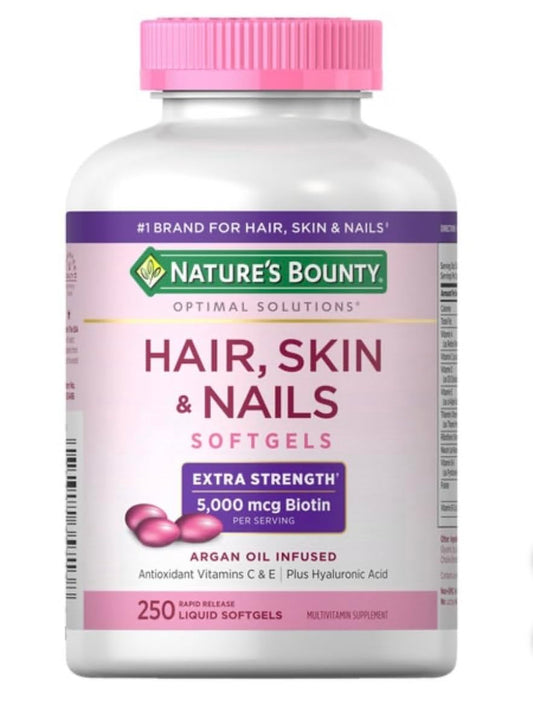 Nature's Bounty Hair, Skin and Nails bottle view supports overall beauty routine
