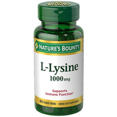 Nature's Bounty L-Lysine 1000 mg tablets bottle supports healthy tissues and immune function.