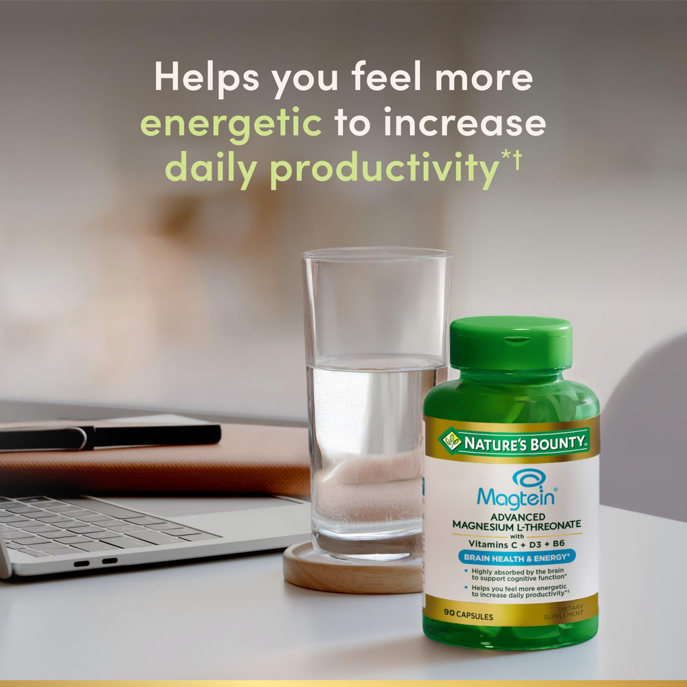 Closeup of Nature’s Bounty Magnesium L-Threonate label showing brain health focus