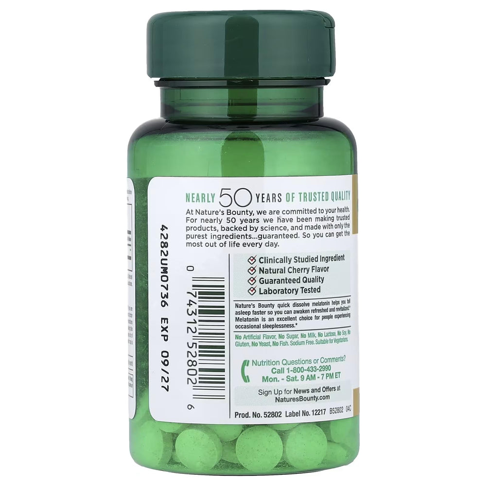 Gluten-free and non-habit forming Nature's Bounty melatonin supports occasional sleeplessness.